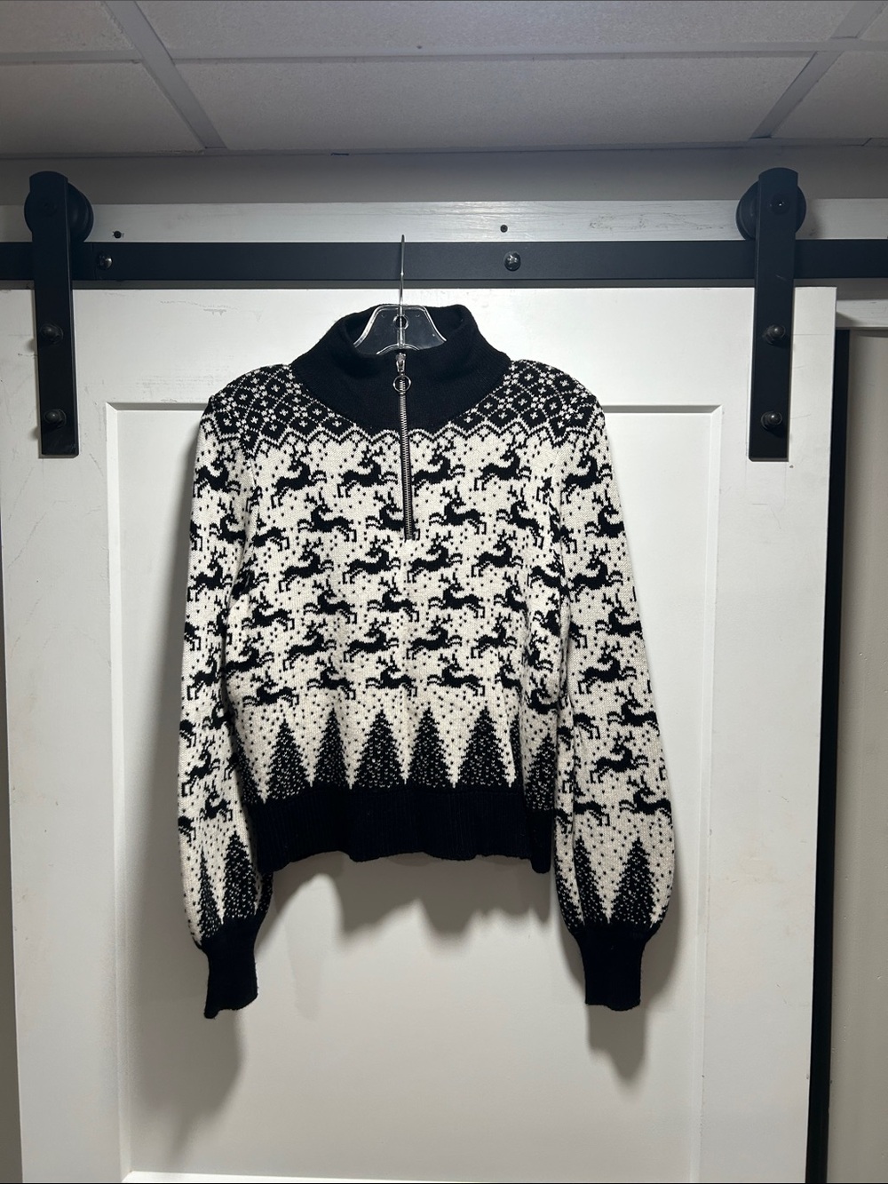 LOFT Black & White Nordic Zip-Turtleneck Sweater